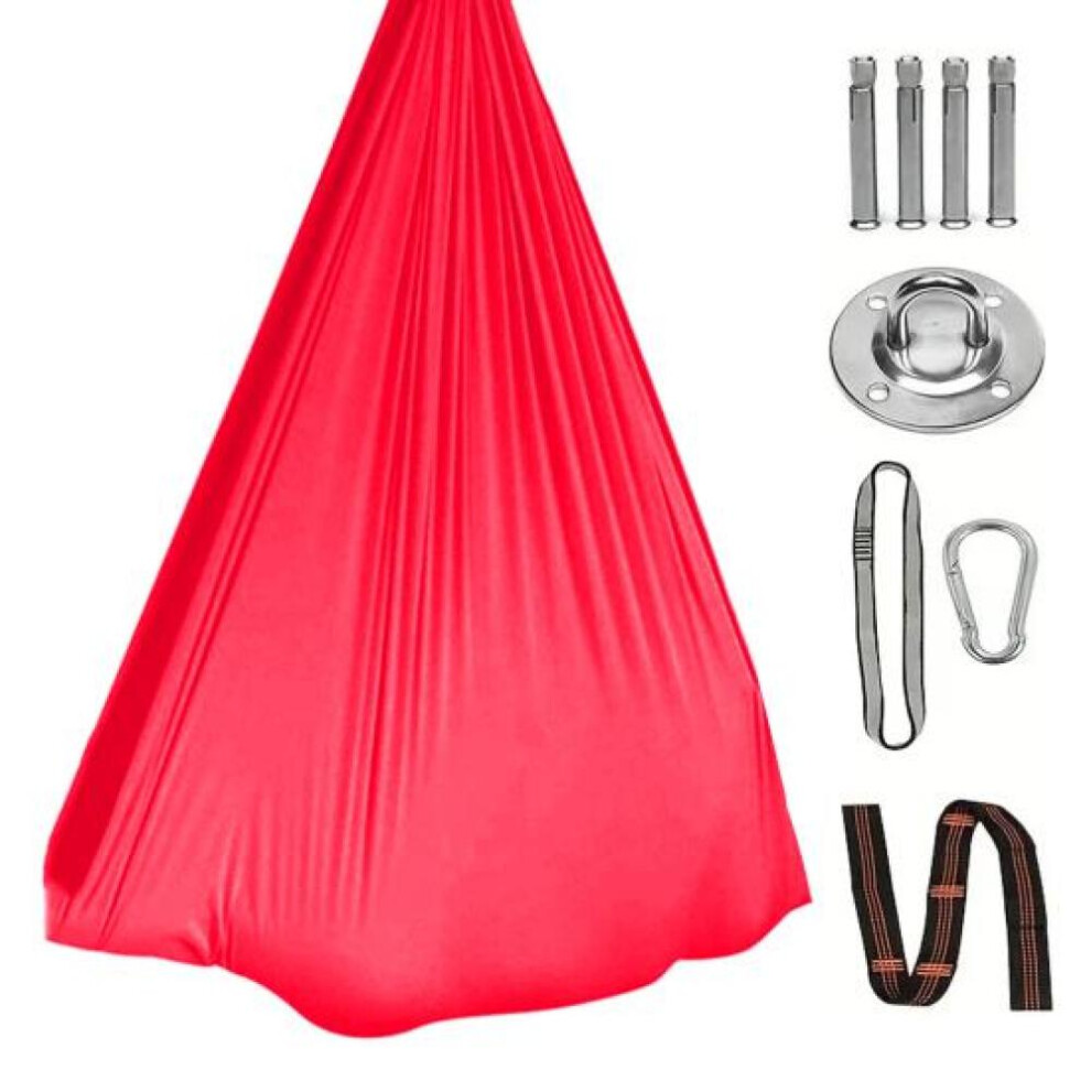 (red, L) Sensory Therapy Swing Hammock Double Layer Fabric 300lbs Strong Load-bearing Capacity 360-Degree Rotating Indoor Outdoor Swing