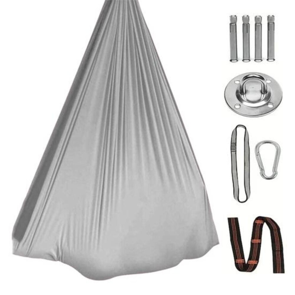 (grey, S) Sensory Therapy Swing Hammock Double Layer Fabric 300lbs Strong Load-bearing Capacity 360-Degree Rotating Indoor Outdoor Swing