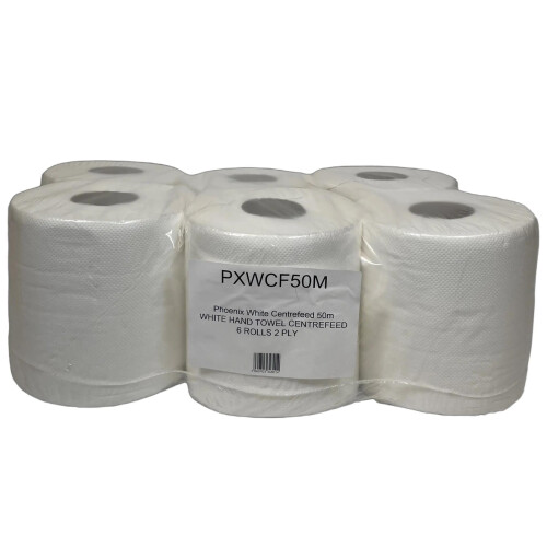 White Centrefeed 50m Hand Towel 1 x 6 Rolls (1,800 Sheets)