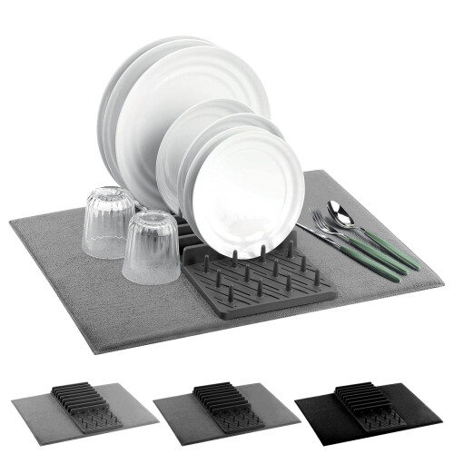 GEEZY GEEZY Microfibre Dish Drying Mat with Dish Drainer 50x38cm Kitchen Cutlery Drying Mat
