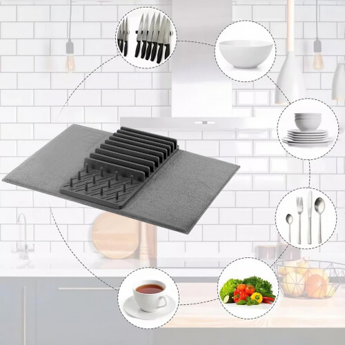 GEEZY GEEZY Microfibre Dish Drying Mat with Dish Drainer 50x38cm Kitchen Cutlery Drying Mat 2