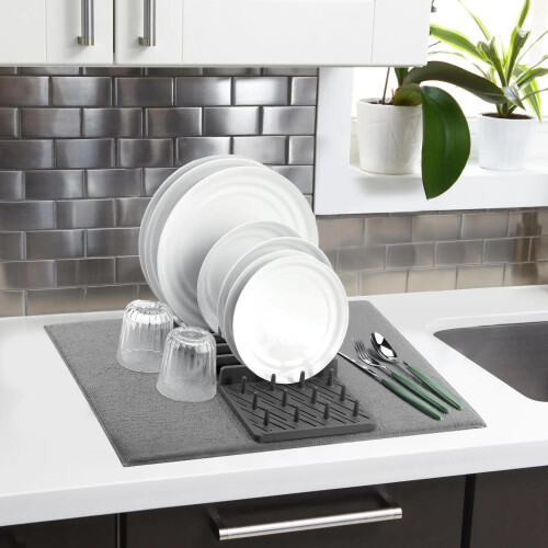 GEEZY GEEZY Microfibre Dish Drying Mat with Dish Drainer 50x38cm Kitchen Cutlery Drying Mat 1