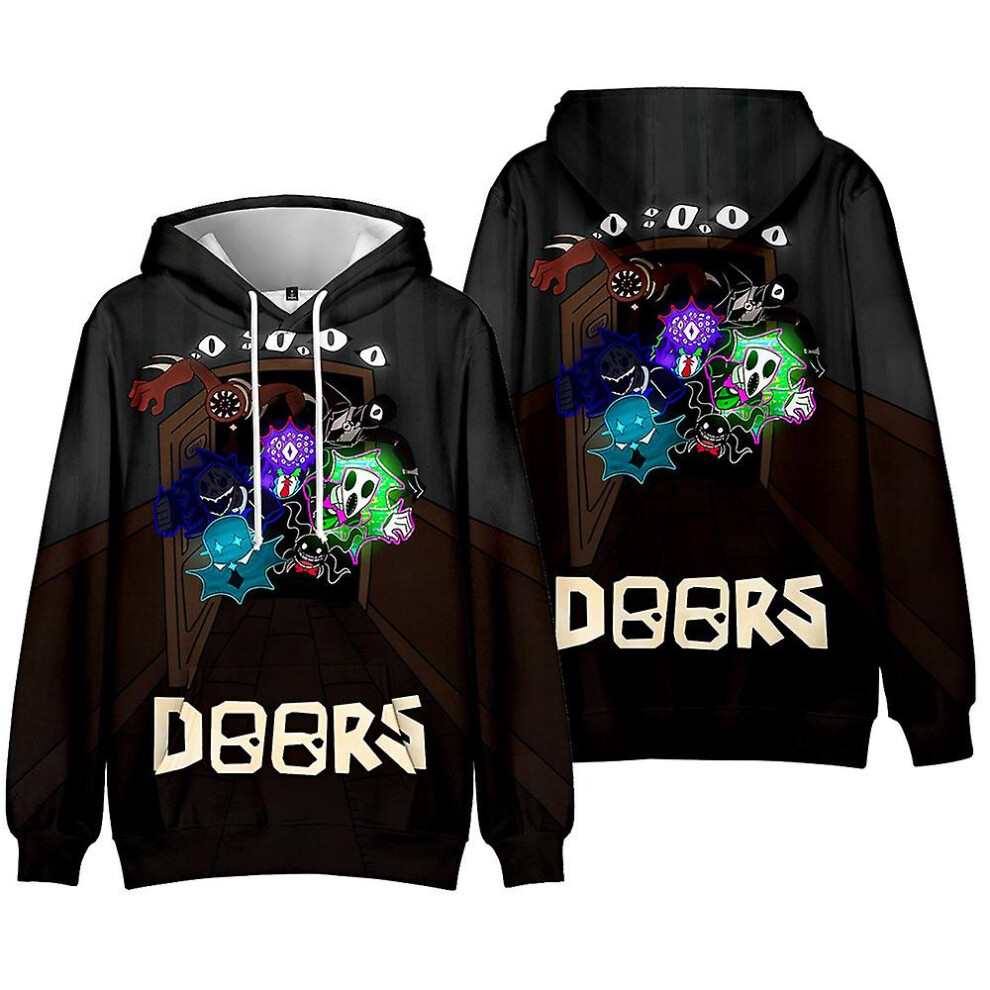 (A, 7-8 Years) Roblox Doors Printed Hoodies With Pockets Hooded Pullover Jumper Casual Drawstring Sweatshirt Tops For Boys Girls Fans
