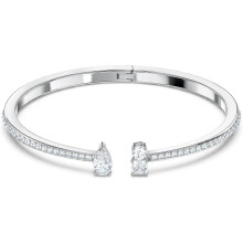 (Medium) Bebetter Attract Cuff Bracelet Jewelry Collection, Rhodium Tone Finish, Clear Crystals