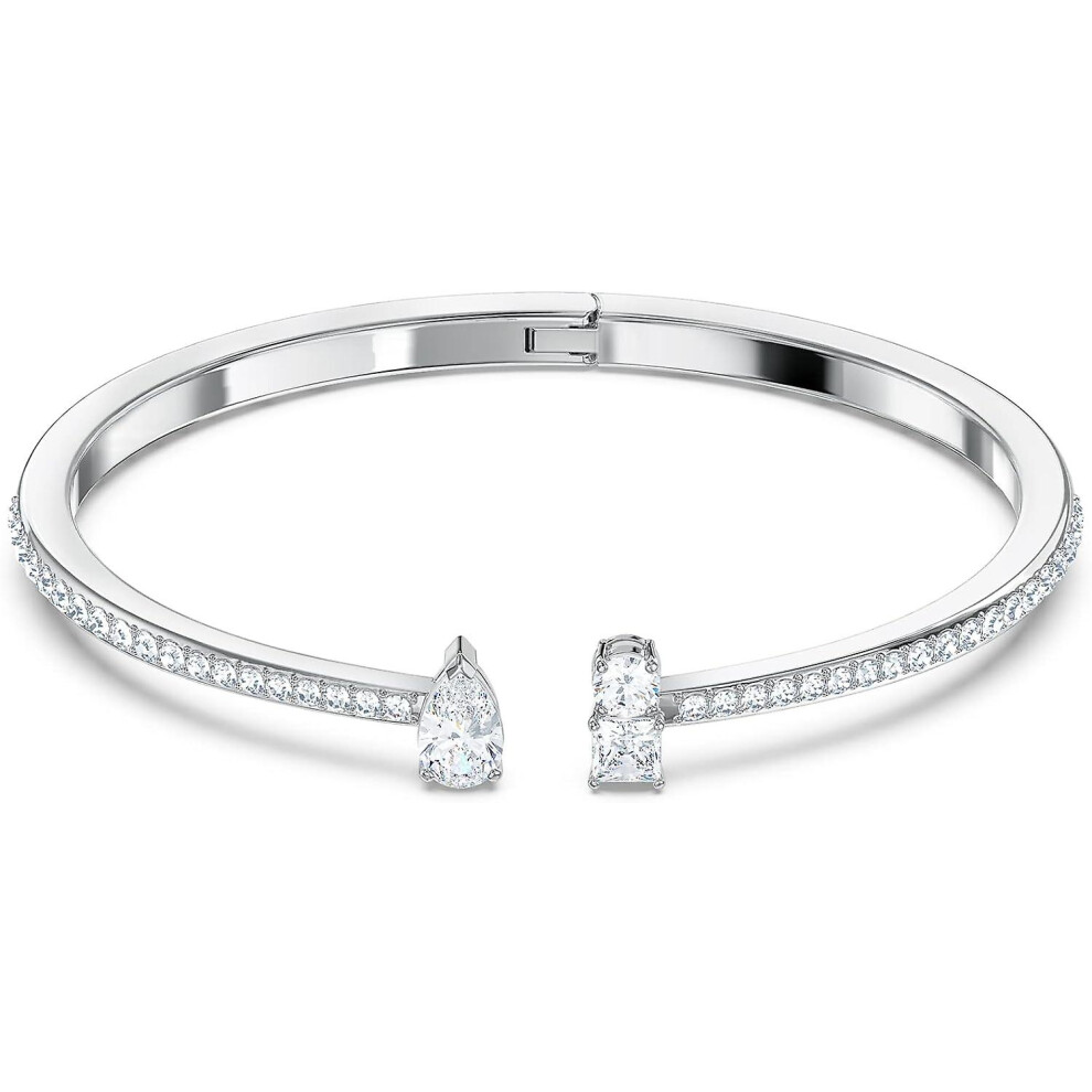 (Medium) Bebetter Attract Cuff Bracelet Jewelry Collection, Rhodium Tone Finish, Clear Crystals