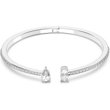 (Small) Bebetter Attract Cuff Bracelet Jewelry Collection, Rhodium Tone Finish, Clear Crystals