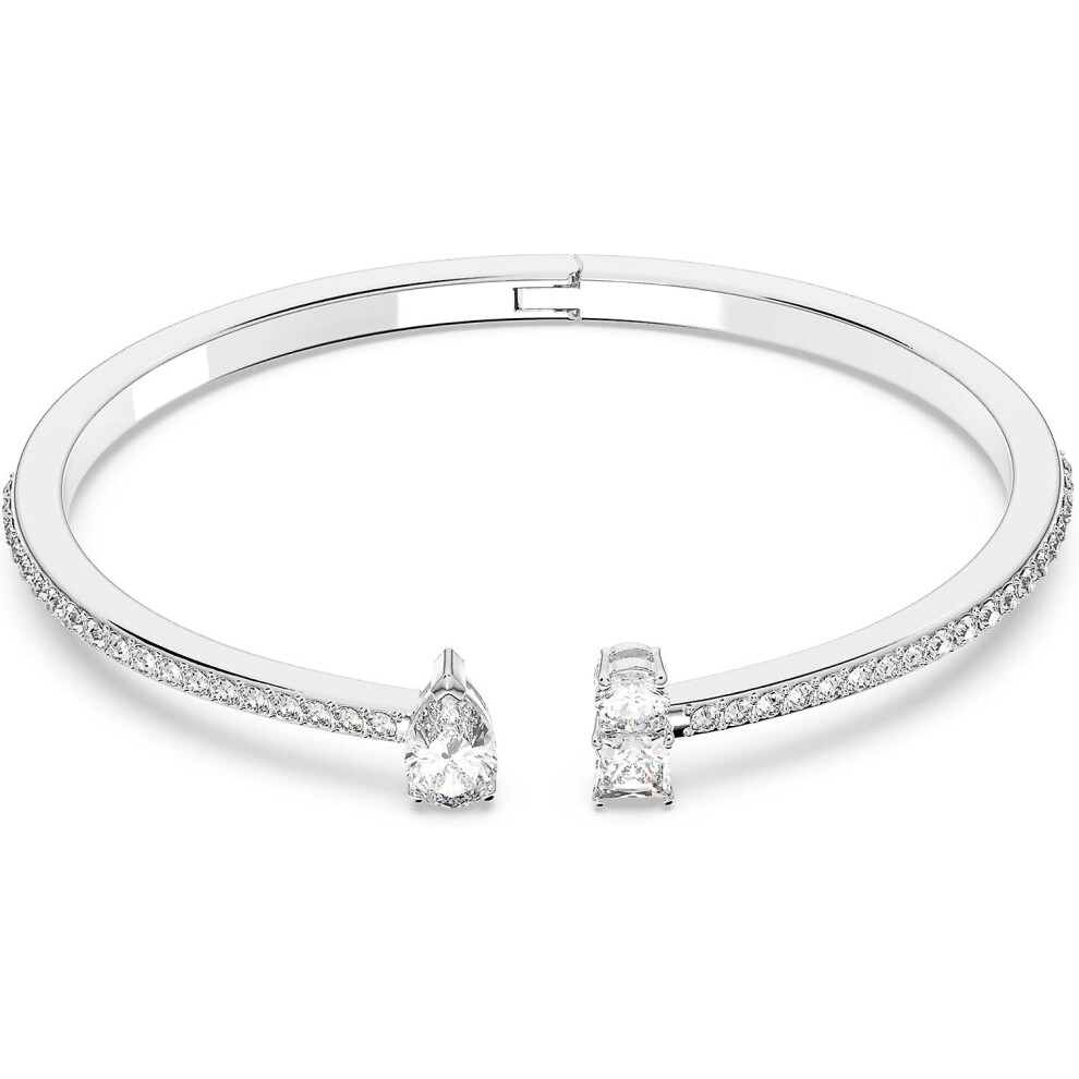 (Small) Bebetter Attract Cuff Bracelet Jewelry Collection, Rhodium Tone Finish, Clear Crystals