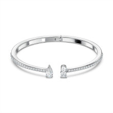 (Large) Bebetter Attract Cuff Bracelet Jewelry Collection, Rhodium Tone Finish, Clear Crystals