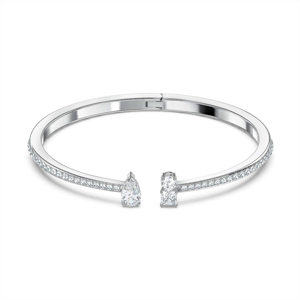(Large) Bebetter Attract Cuff Bracelet Jewelry Collection, Rhodium Tone Finish, Clear Crystals