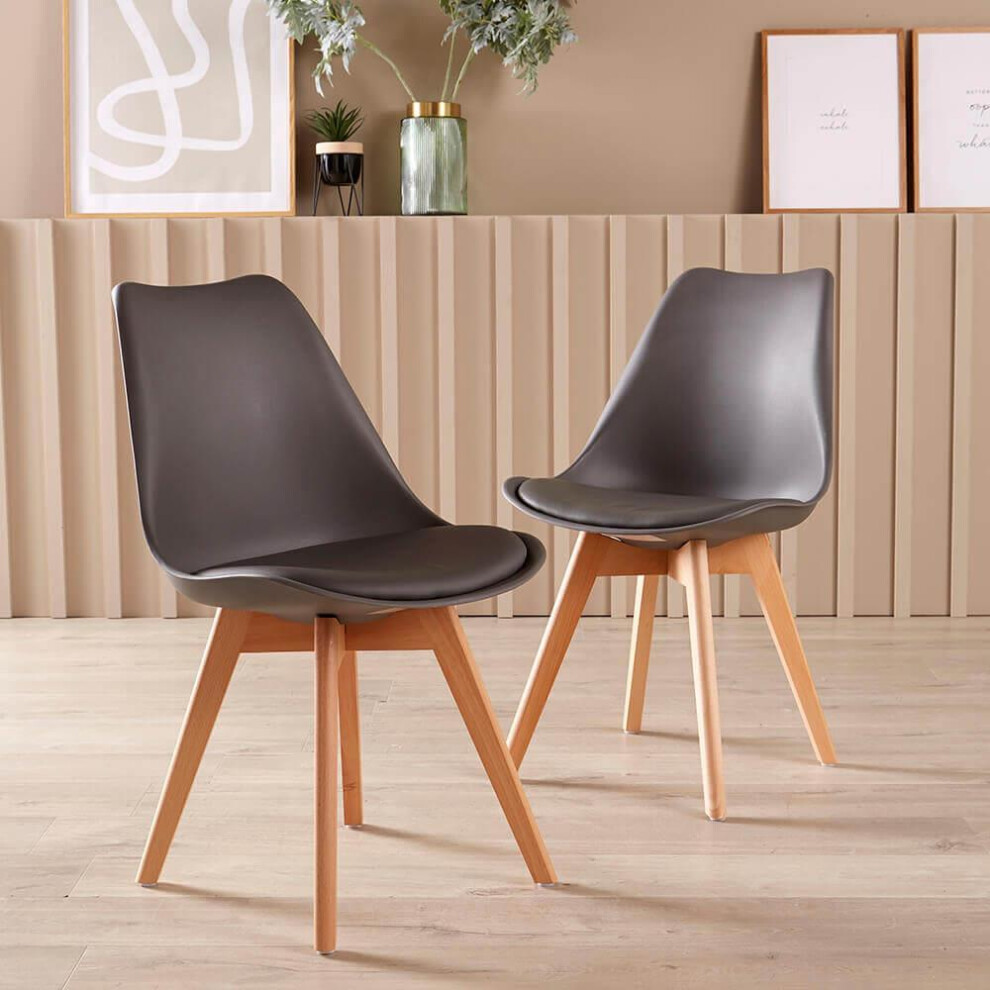 Pair Of Plastic Tulip Dining Chair Padded Faux Leather Seat