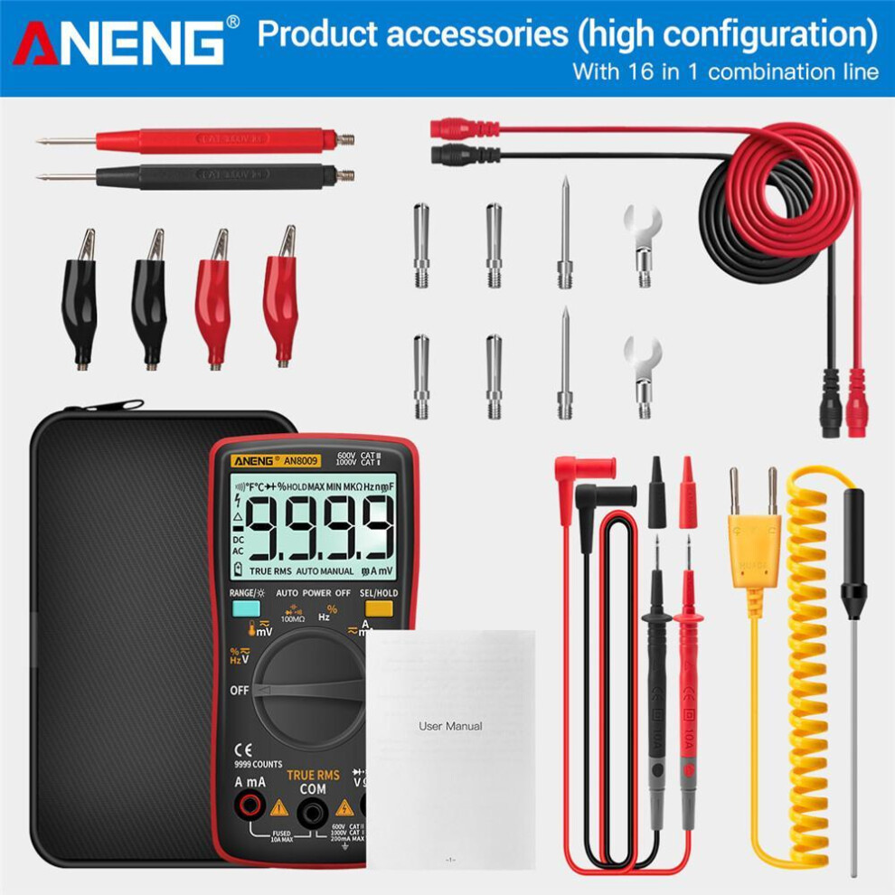 (red, Pro) Aneng An8009 Digital Multimeter Transistor Testers Capacitor True-rms Tester Automotive Electrical Capacitance Meter Temp Diode