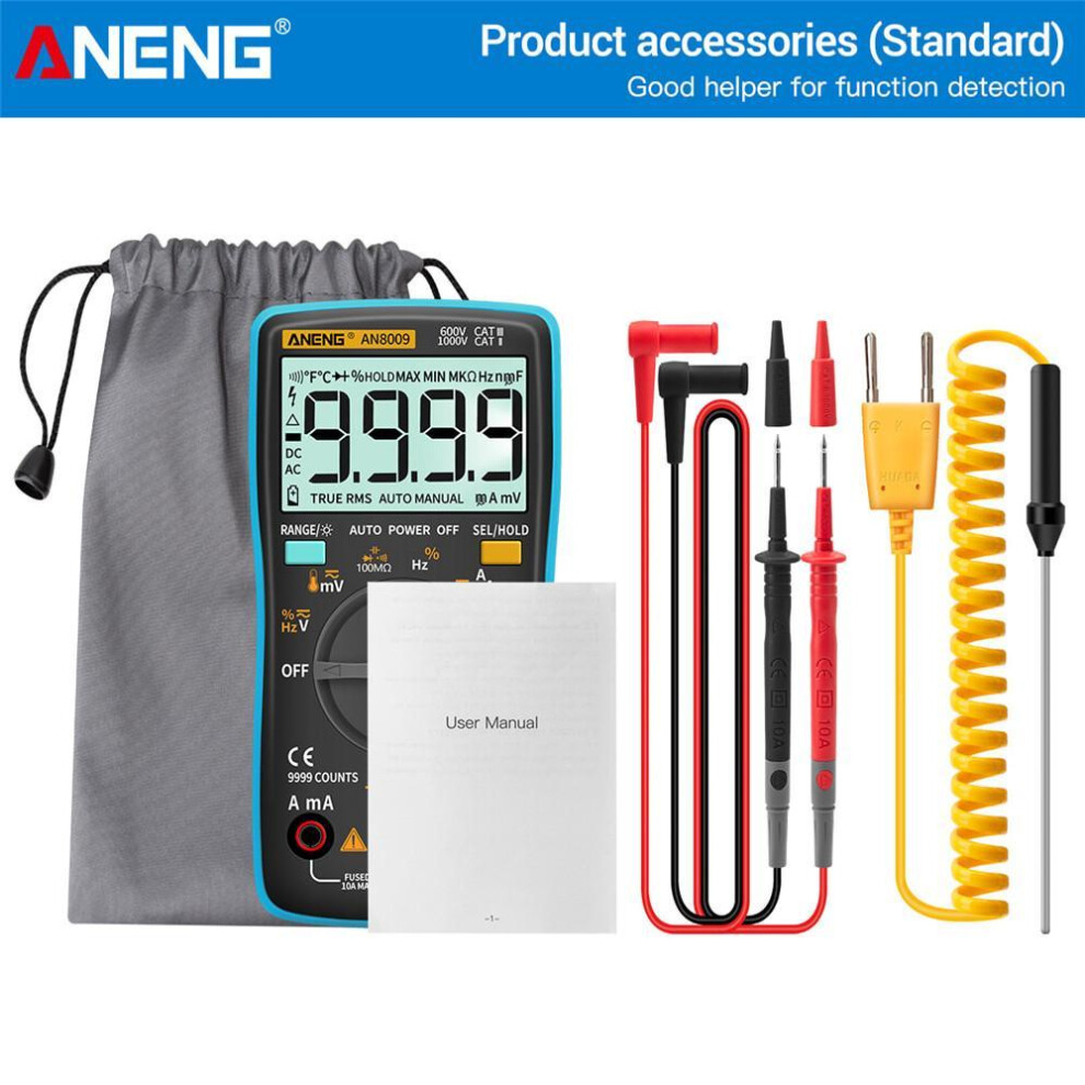 (blue, Standard) Aneng An8009 Digital Multimeter Transistor Testers Capacitor True-rms Tester Automotive Electrical Capacitance Meter Temp Diode