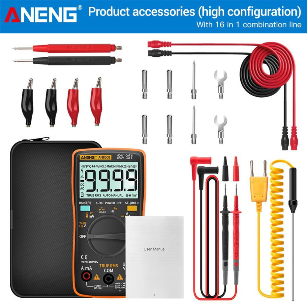 (yellow, Pro) Aneng An8009 Digital Multimeter Transistor Testers Capacitor True-rms Tester Automotive Electrical Capacitance Meter Temp Diode
