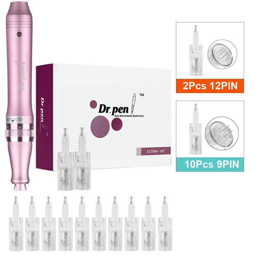 (M7W+10Pcs 9PIN) Dr.pen M7w Rechargeable Microneedling Pen Anti-wrinkle Acne Scar Removal Derma Roller Micro Needle Mts Beauty Skin Care With 12pcs Needles Cartridges