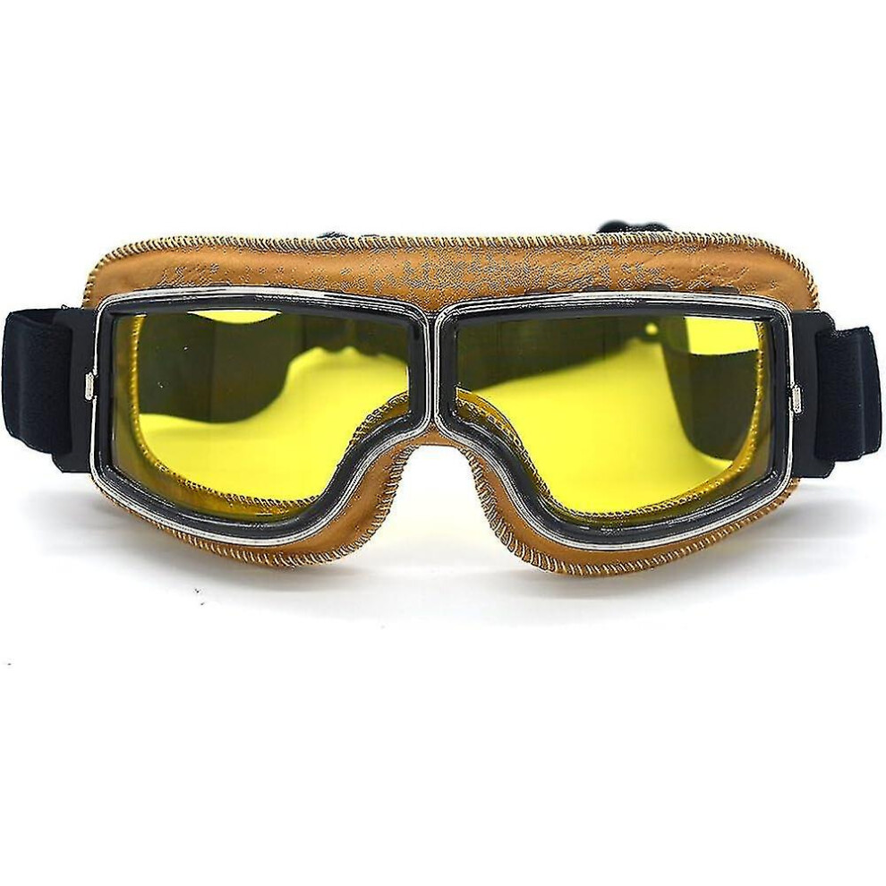 ( Frame- Lens) Motorcycle Aviator Pilot Retro Classic Goggles For Harley Davidson Dyna Sportster Touring Trike Xl Helmet Compatibility Yellow 7364071137656