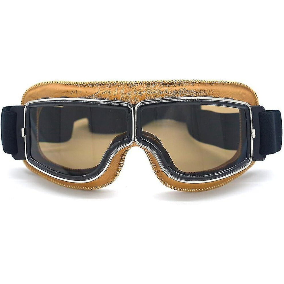 ( Frame-Smoke Lens) Motorcycle Aviator Pilot Retro Classic Goggles For Harley Davidson Dyna Sportster Touring Trike Xl Helmet Compatibility Yellow 7364071137663