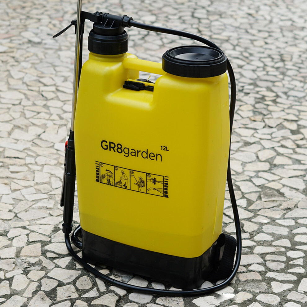 12L Backpack Pressure Sprayer With Lance Garden Weed Killer Knapsack