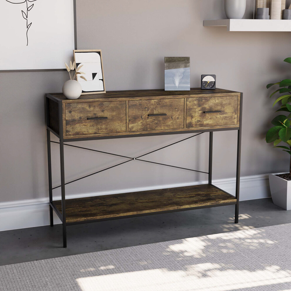 (Dark Wood) Brooklyn 3 Drawer Console Table Hallway Storage