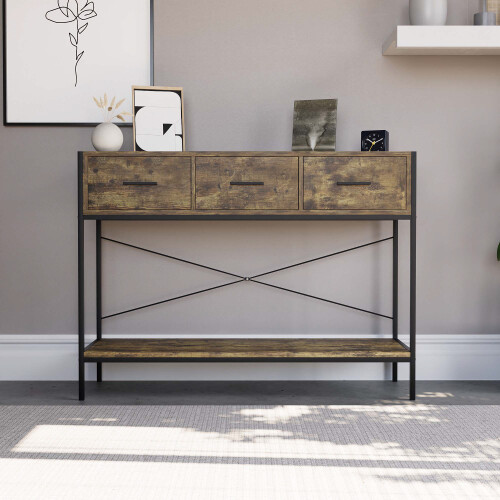 Vida Designs (Dark Wood) Brooklyn 3 Drawer Console Table Hallway Storage 2