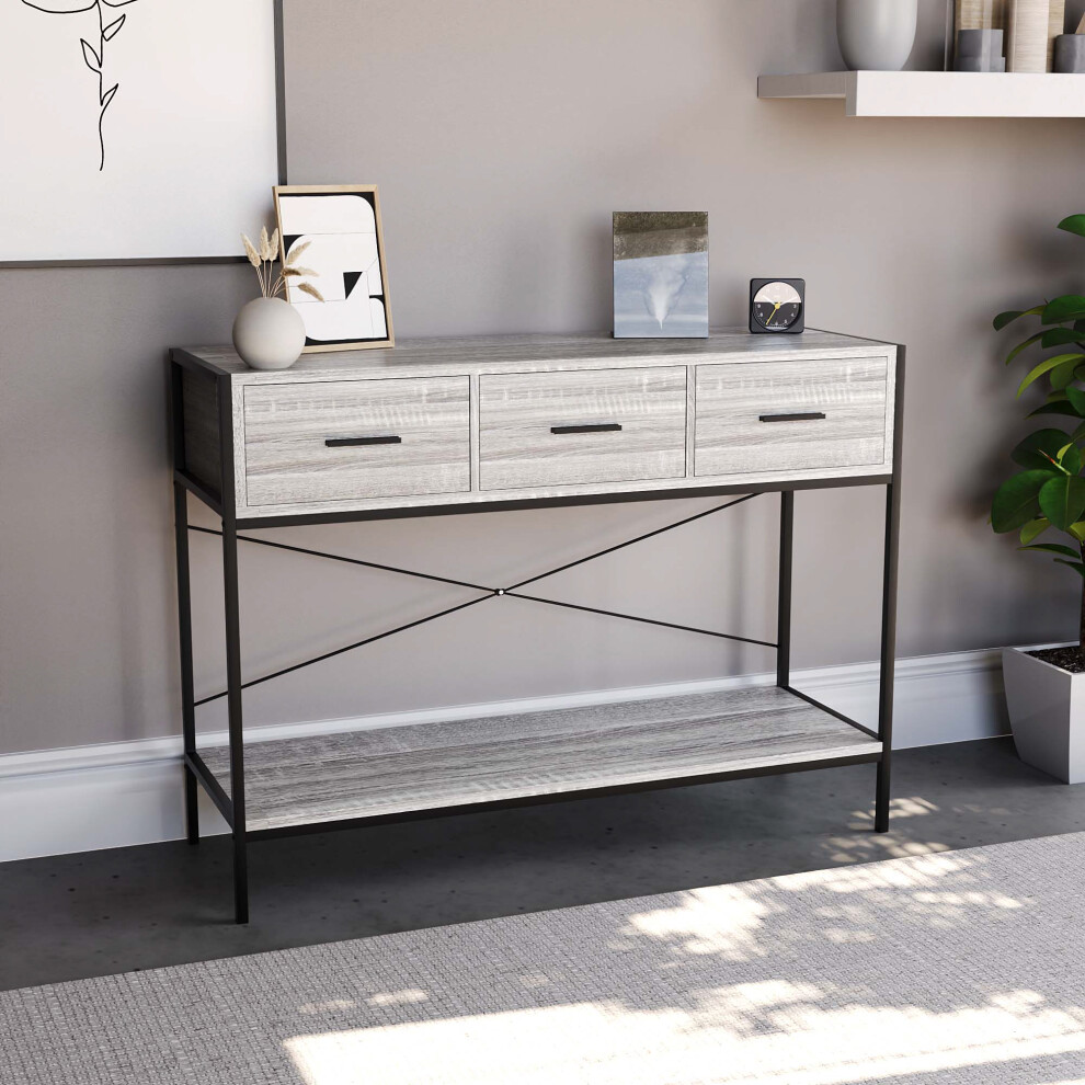 (Grey) Brooklyn 3 Drawer Console Table Hallway Storage