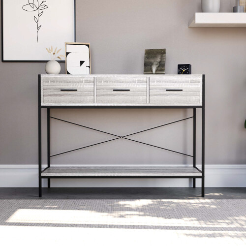 Vida Designs (Grey) Brooklyn 3 Drawer Console Table Hallway Storage 2