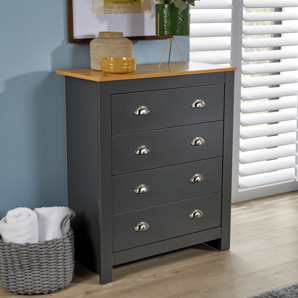 (Graphite) Chest of 4 Drawers Bedroom Furniture Oak Top