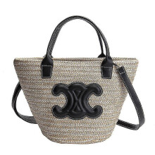 Sac fourre-tout en paille pour femme, sac de plage pour femme, sac de plage surdimensionné en rotin, noir