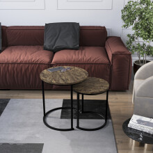 (Dark Wood) Brooklyn Nest of 2 Round Coffee Tables Living Room