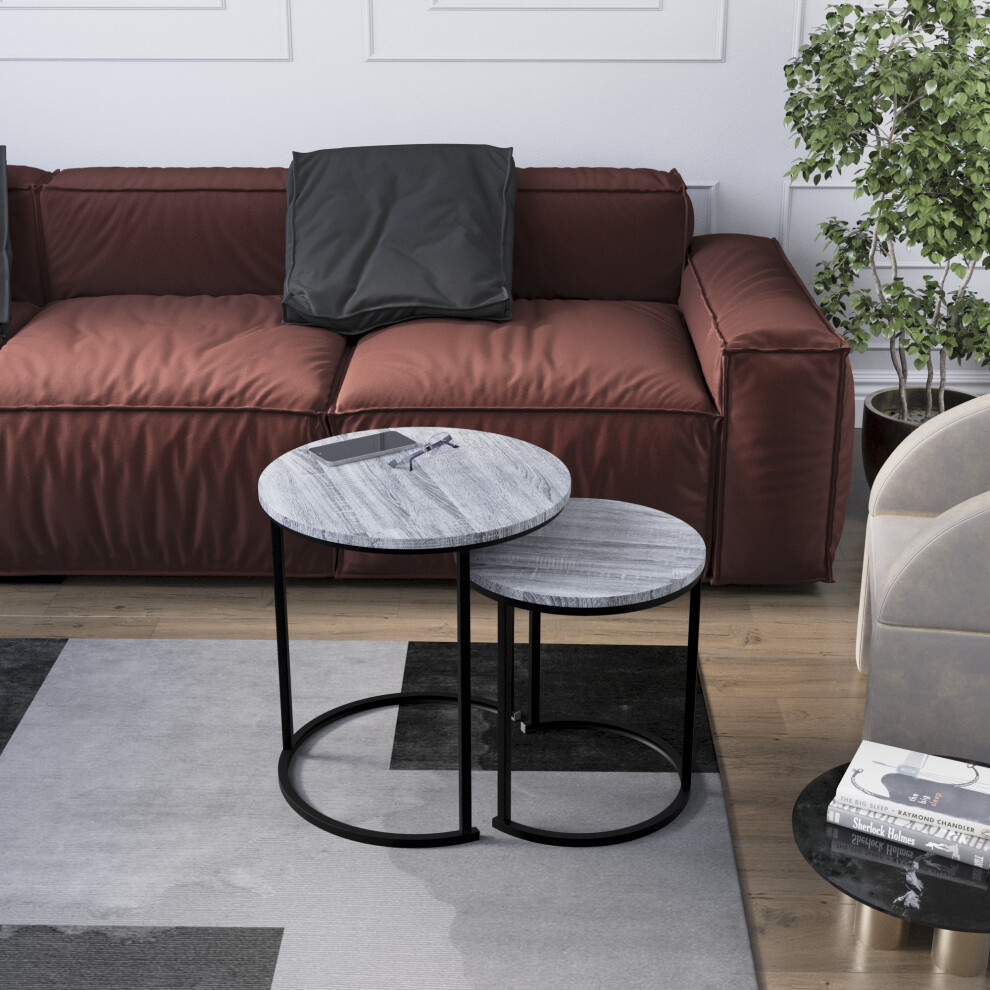 (Grey) Brooklyn Nest of 2 Round Coffee Tables Living Room-image-OPC-PFSYZNY-NEW