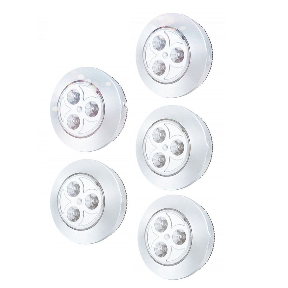 5 Pack LED Battery-Powered Wireless Night Tap Press Lamp Stick-On Push Safe Lights for Hallway Kitchen Bedroom Bathroom Closets Cabinets, Silver
