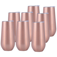 8 Packs Stemless Champagne Wine Tumbler, 6 OZ Double-Insulated Wine Tumbler with Lids Unbreakable Cocktail Cups