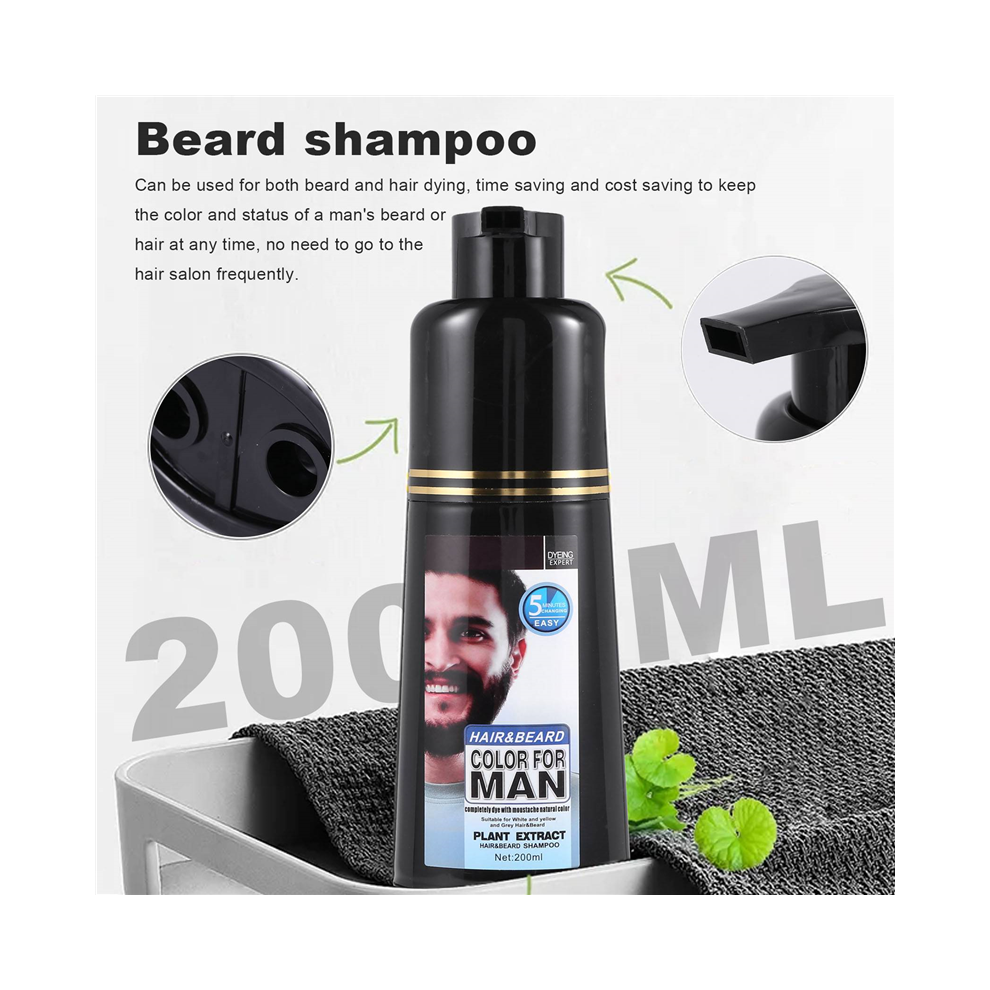 Shampoing colorant permanent pour barbe pour homme, élimination des poils de barbe blancs et gris, shampoing pour barbe pour homme, 200 ml