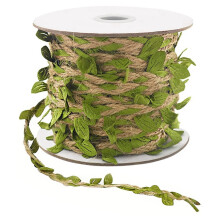 Natural Twine 5MM Hessian Twine with Artificial Leaves Twine for DIY Gift Wrapping Wedding Garden (32.8FT)