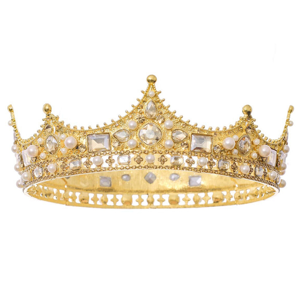 Couronne de roi pour homme, accessoire de costume, bal de promo, baroque, vintage, cristal, perles, mariage, diadèmes (or)