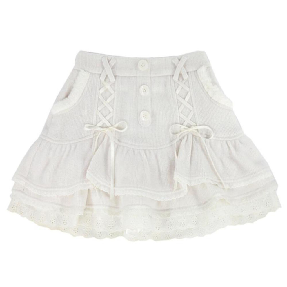 (white, XL) Japanese Kawaii Lolita Mini Skirt Women Lace Casual Elegant Sweet Female Skirt High Waist Bandage Korean Skirt
