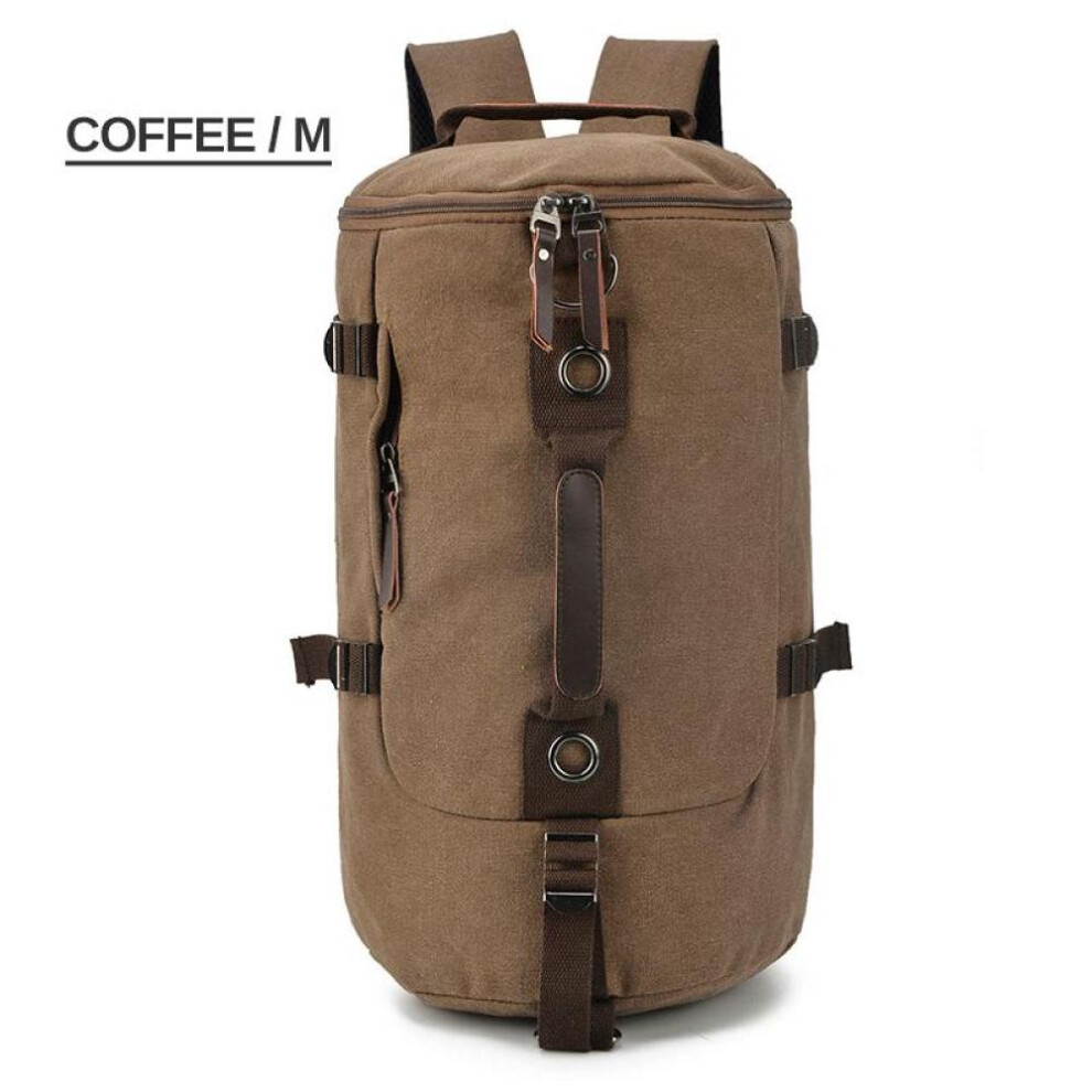 (coffee, small) Large Capacity Climbing Round Bucket Waterproof Canvas Men Travel Duffel Shoulder Pack Sport Bag