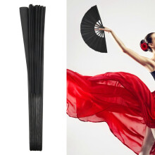 2 Pieces Large Folding Fan Nylon Cloth Handheld Folding Fan Chinese Kung Fu Tai Fan Black Decoration Fold Hand Fan For Party Favors