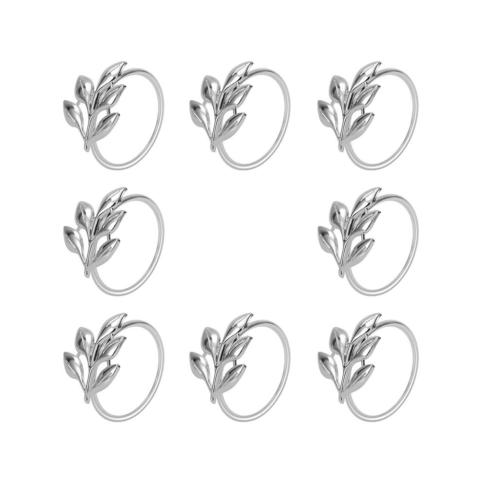 8PCS Leaf Napkin Rings Metal Silver Napkin Holder Table Napkin Rings for Dinning Table Parties Everyday