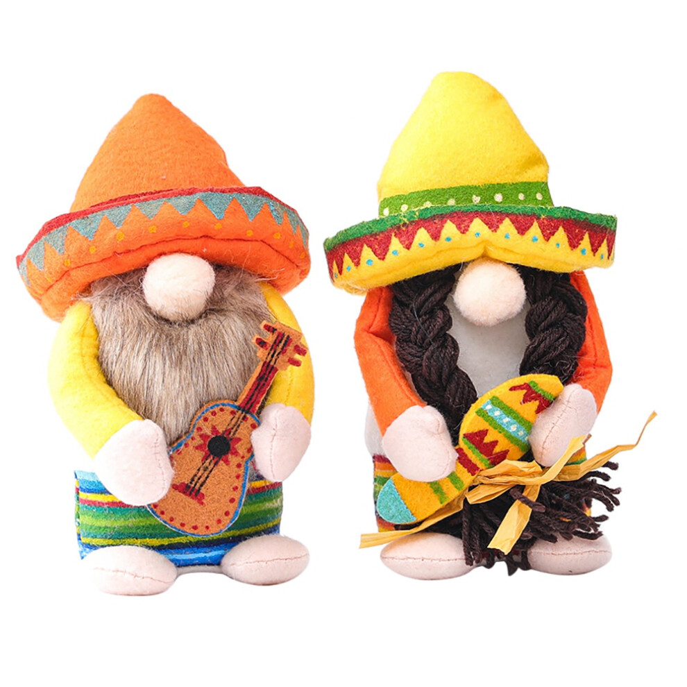 Lot de 2 nains de jardin Fiesta Couple Tomte pour décorations de plateau à plusieurs niveaux de cuisine elfe nain mexicain du mardi