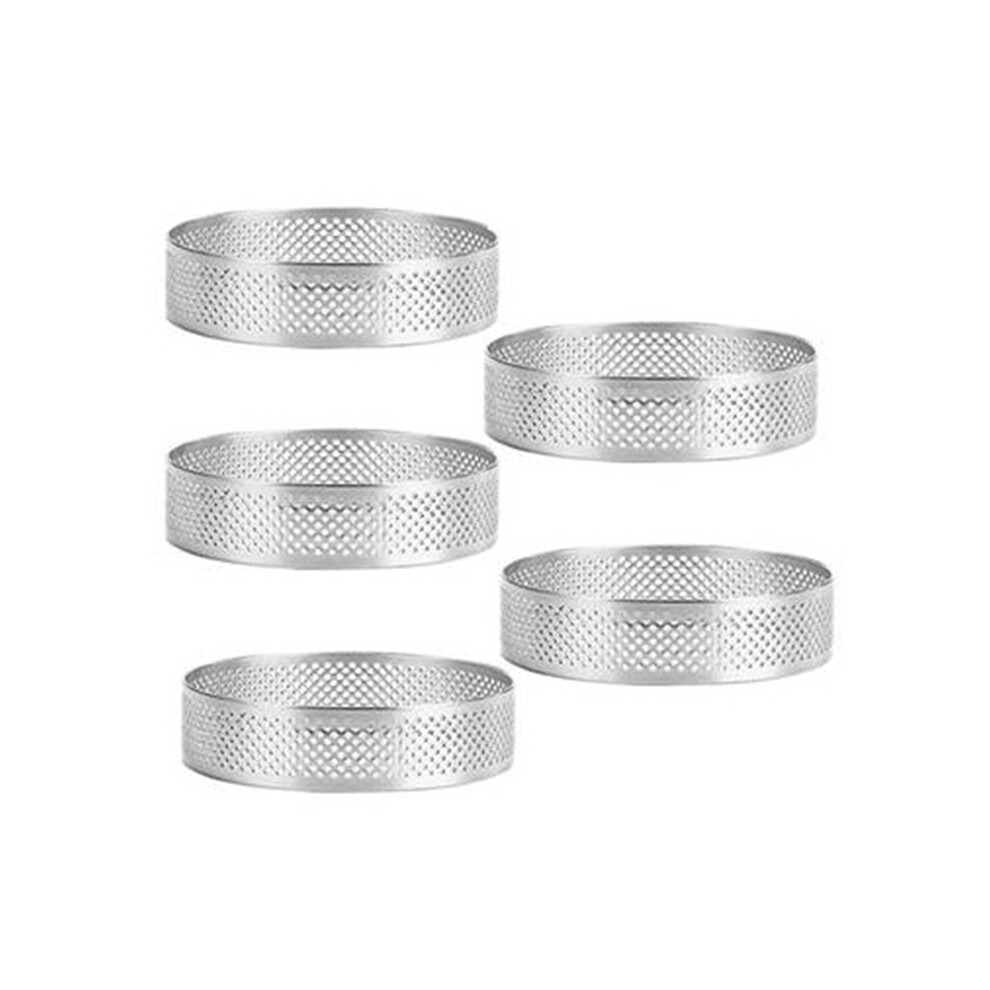 Lot de 5 moules à tarte circulaires en acier inoxydable perforés pour tarte aux fruits, quiche, gâteau, mousse, moule de cuisson de cuisine