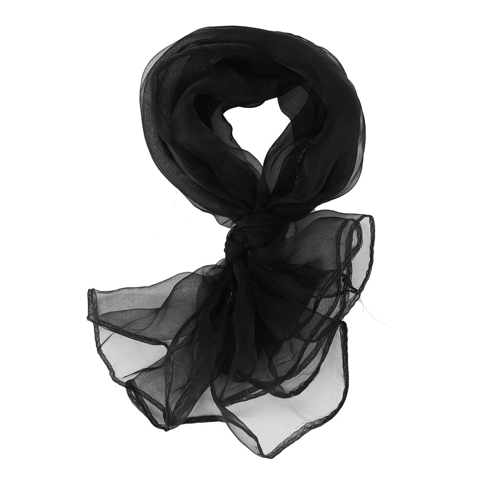Foulard carré en mousseline de soie uni à la mode, foulard pour la tête, 70 cm x 70 cm (noir)