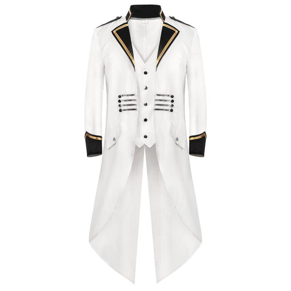 (white, 5XL) Mens Gothic Jacket Steampunk Tailcoat Long Coat Halloween Medieval Costume Frock