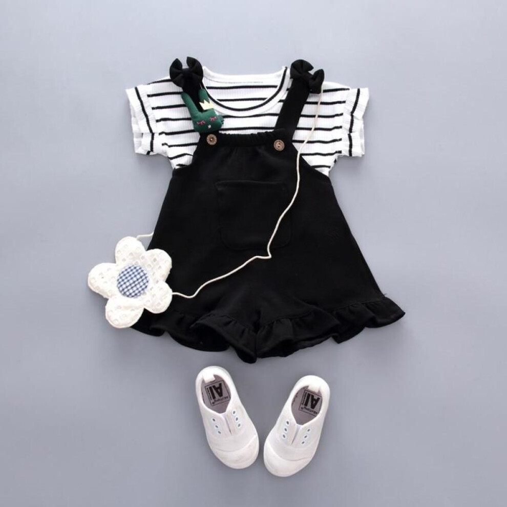 (black, 90) Infant Toddler Baby Girl T-shirt+suspender Shorts Kids Clothes New Fashion Baby Sets Suits (no Shoes No Bag)