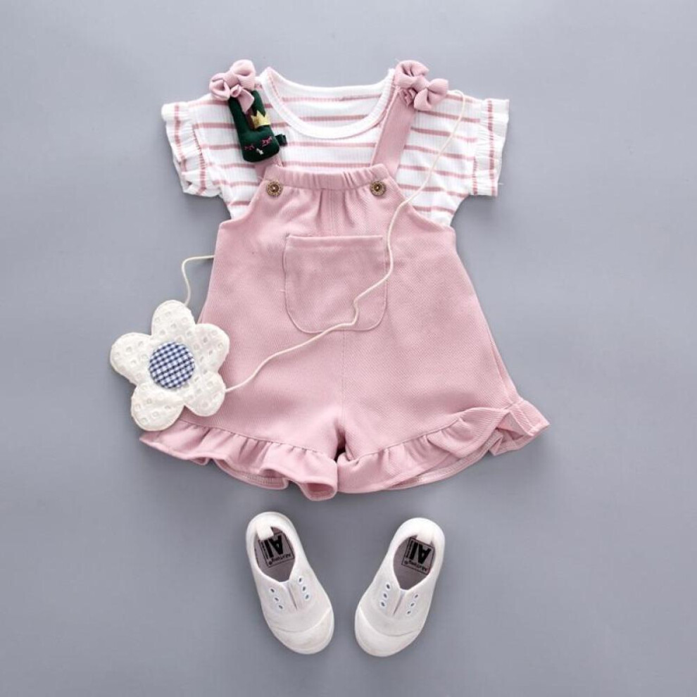 (pink, 80) Infant Toddler Baby Girl T-shirt+suspender Shorts Kids Clothes New Fashion Baby Sets Suits (no Shoes No Bag)