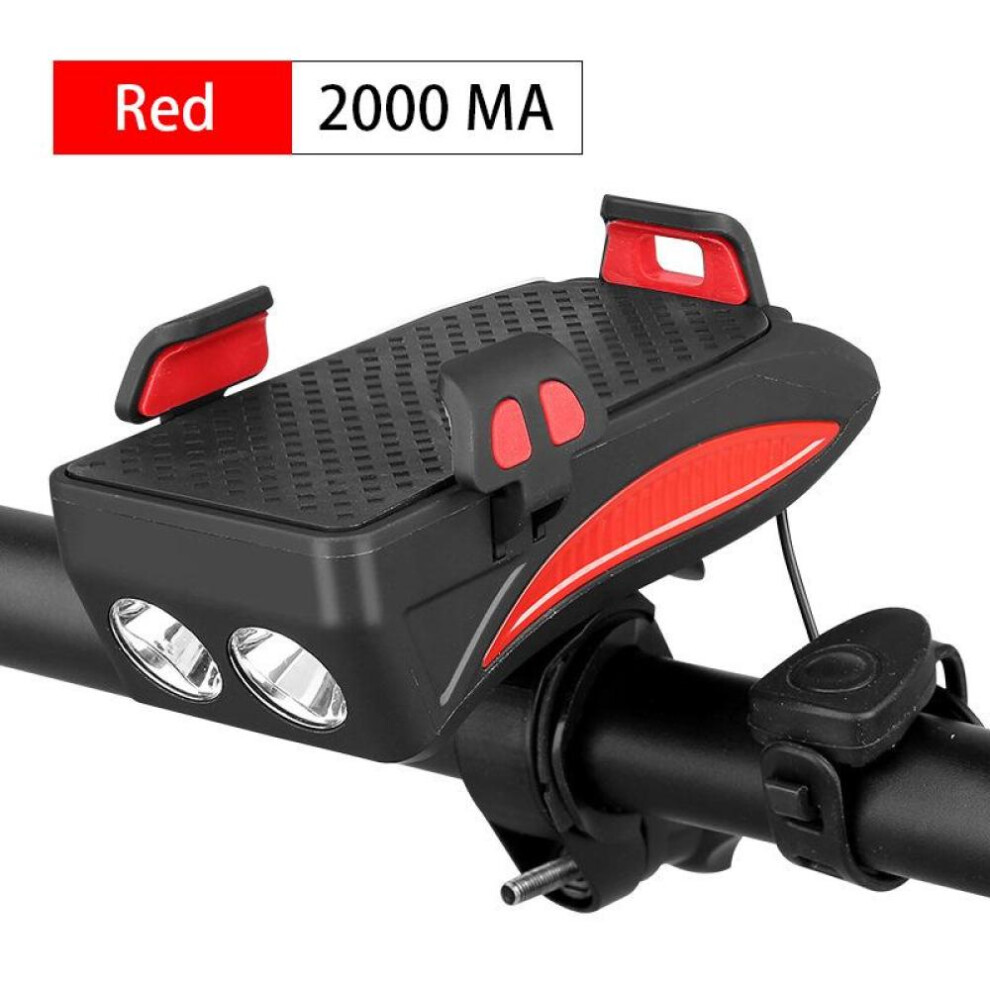 (red, 2000mah) 2000/4000 Mah Power Bank Mobile Phone Bracket With Bicycle Front Light Speaker Horn Outdoor Riding