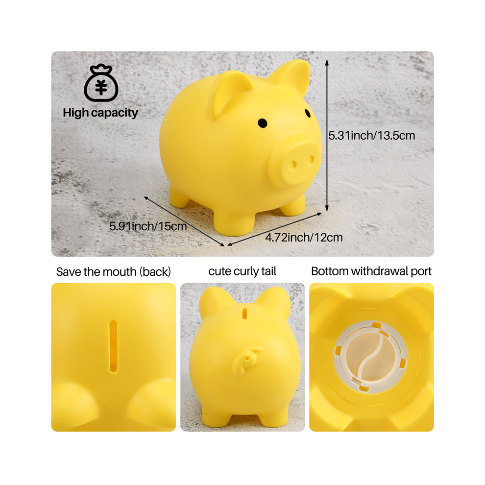 Tirelire en plastique incassable pour filles et garçons, cadeau pratique pour anniversaire (jaune)
