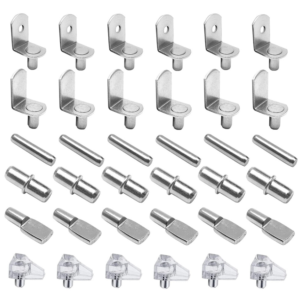 72Pcs Shelf Pegs Support Kit, 6 Styles Shelf Pins, Nickel Plated Cabinet Shelf Pegs For Shelves Bookcase Bookshelf Pegs 4763973199800