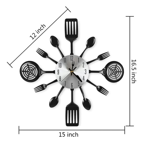 16 Inch Kitchen Wall Clocks with Spoons and Forks,3D Tableware Wall Clock Room (Black) 1
