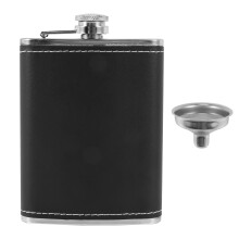 Pocket Hip Flask 8 Oz with Funnel Stainless Steel with Black Leather Wrapped Cover and Leak Proof - Fits any Suit for Discrete Liquor Shot Drinking