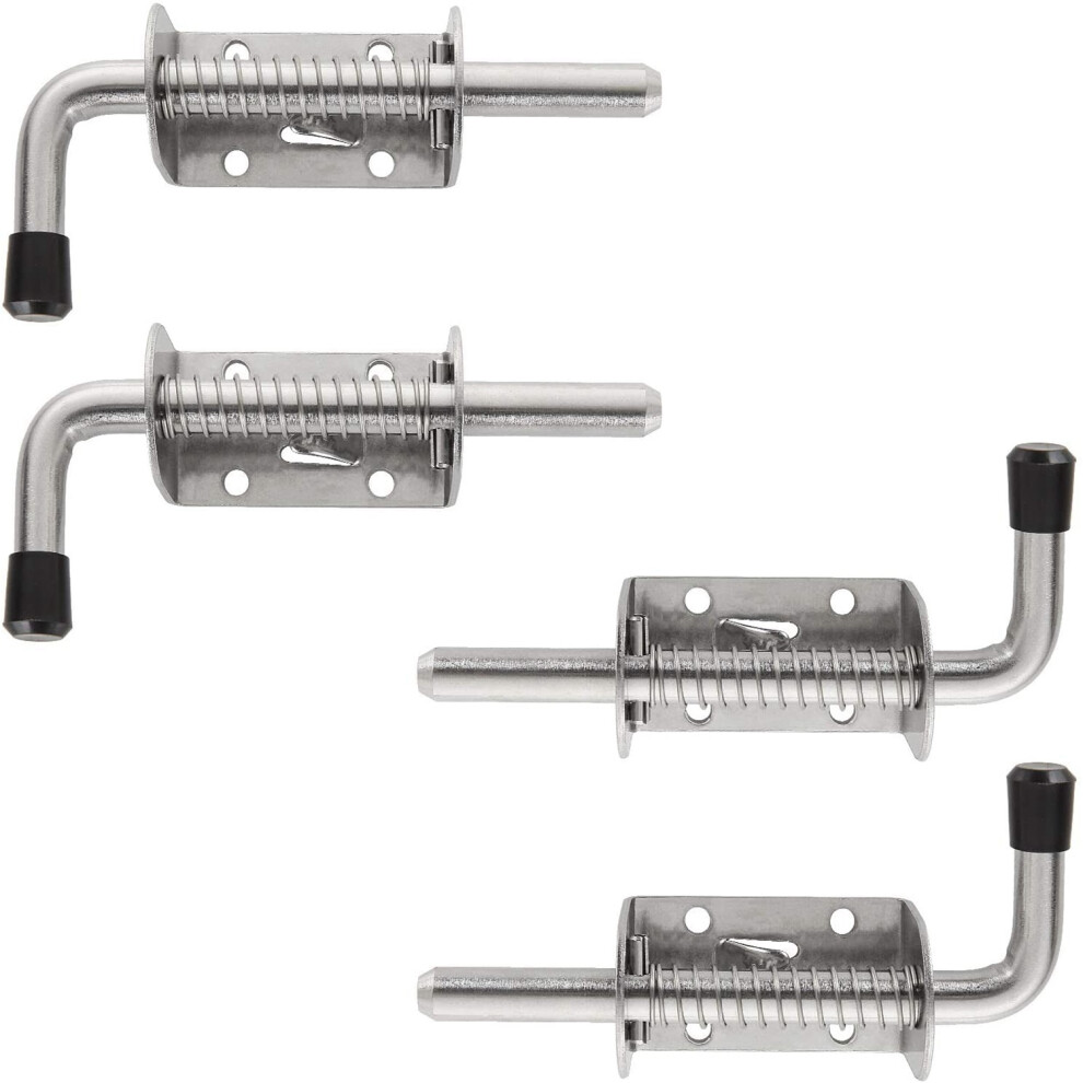 4 Pack 5 Inch Spring Loaded Latch Pin 304 Stainless Steel Barrel Bolt Thickened 2mm Door Lock, Brushed Finished-image-OPC-PBYMBRP-NEW